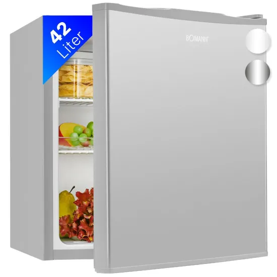 Bomann KB 7346 egyajtós mini hűtőszekrény, 42L, 45x45x81 cm, optic inox szín