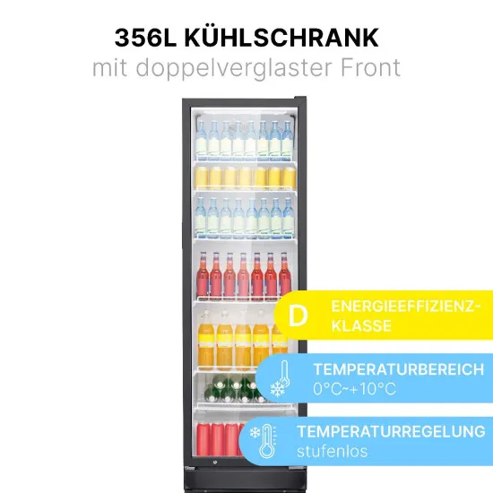 Bomann KSG 7351 üvegajtós italhűtő, 356L, 59.5x57x194.5 cm, fekete szín