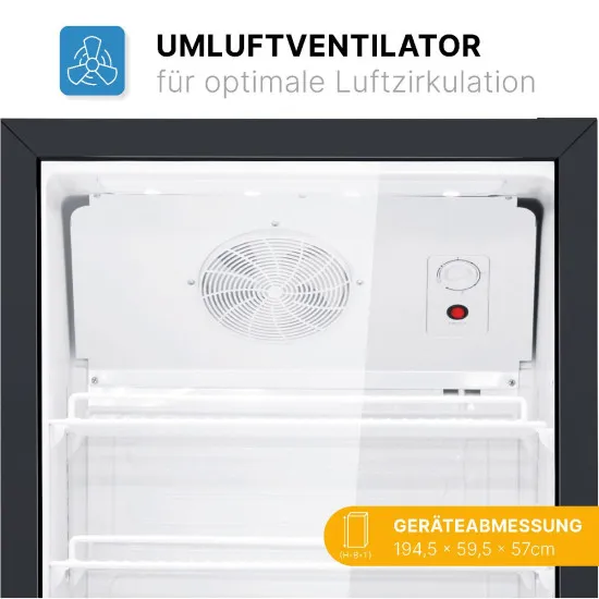 Bomann KSG 7351 üvegajtós italhűtő, 356L, 59.5x57x194.5 cm, fekete szín