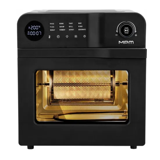 MPM MPM-MFR-15 forrólevegős sütő, Air Fryer forgó kosárral, 16L, 1700W, fekete szín 