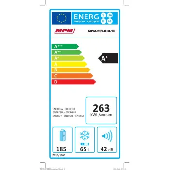 MPM MPM-259-KBI-16-E beépíthető alulfagyasztós kombinált hűtőszekrény, inverter kompresszor,  179/70L, 54x54x178 cm