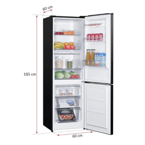 MPM MPM-312-FF-60-D Total No Frost alulfagyasztós kombinált hűtőszekrény, 210/83L, 60x60.5x186 cm, sötét inox szín 