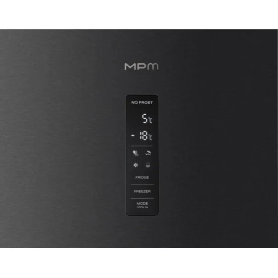 MPM MPM-400-FF-61/C Total No Frost alulfagyasztós kombinált hűtőszekrény, 264/113L, inverter kompresszor, 60x59x201 cm, night inox