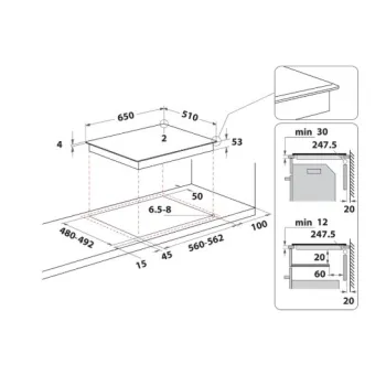 Whirlpool SMP 658C/BT/IXL beépíthető indukciós kerámialap, 65x51x5.4 cm, fekete szín