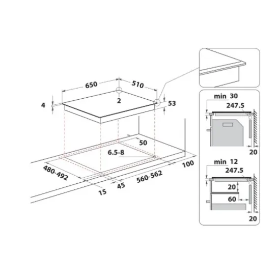 Whirlpool SMP 658C/BT/IXL beépíthető indukciós kerámialap, 65x51x5.4 cm, fekete szín