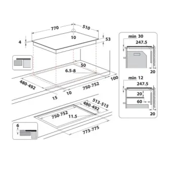 Whirlpool SMP 778 C/NE/IXL beépíthető indukciós kerámialap, 77x51x5.7 cm, fekete szín 