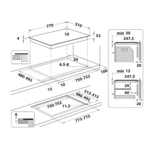 Whirlpool SMP 778 C/NE/IXL beépíthető indukciós kerámialap, 77x51x5.7 cm, fekete szín 