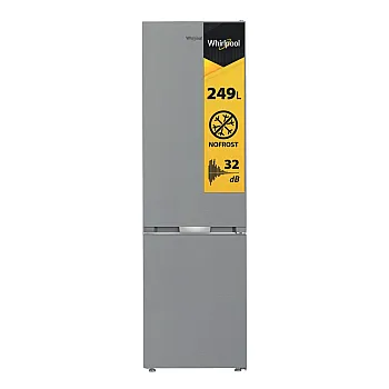 Whirlpool WHK 25404 XP8E Total No Frost alulfagyasztós kombinált hűtőszekrény, 249/106L, Zen Inverter kompresszor, 59.5x66.3x203.5 cm, új ezüst szín