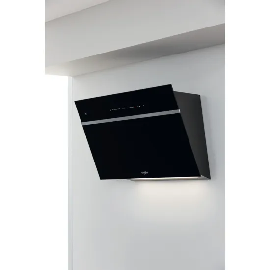 Whirlpool WHVS 90F LT C K beépíthető falra szerelhető döntött kürtös konyhai elszívó, 50.4x37x89.8 cm, fekete szín 