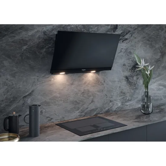 Whirlpool WHVS 93F LT BSS/1 beépíthető falra szerelhető döntött kürtös konyhai elszívó, 89.5x36.5x147.5 cm, fekete szín 