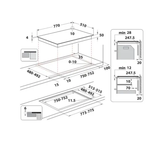 Whirlpool WL S2177 CPNE beépíthető indukciós kerámialap, 77x51x5.4 cm, fekete szín 