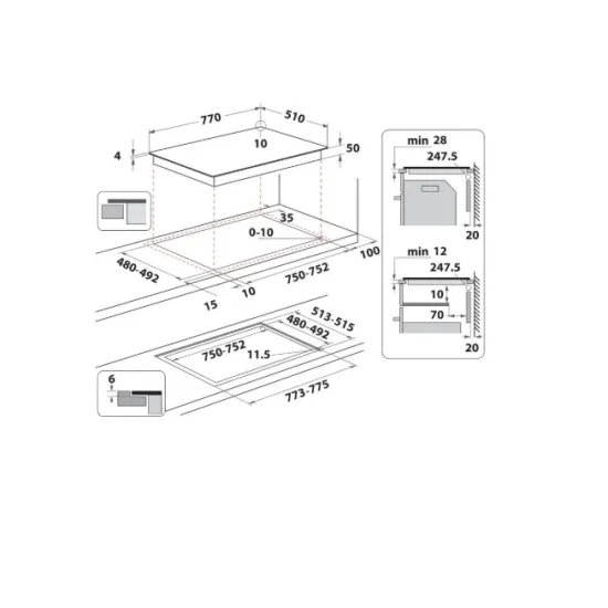 Whirlpool WL S3777 NE BM beépíthető indukciós kerámialap, 77x51x5.4 cm, fekete szín 