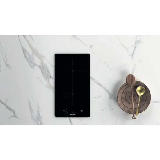 Whirlpool WS Q0530 NE beépíthető indukciós dominó 2 főzőzónás kerámialap, 28.4x51x5.4 cm, fekete szín 