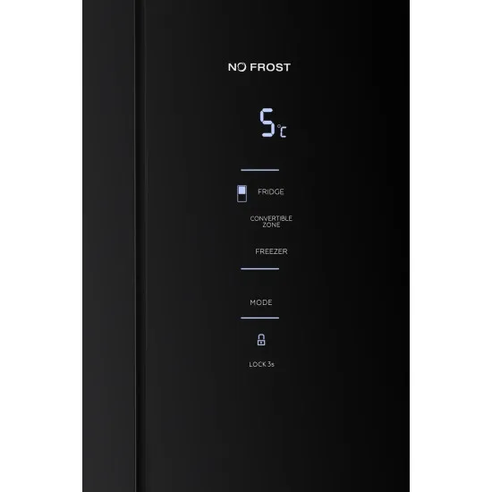 Tesla RM4700FHBE Total No Frost side by side hűtőszekrény, Dupla Inverter Kompresszor, 273/175L, 79.5x73.5x180 cm, fekete üveg 