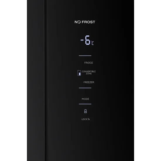 Tesla RM4700FHBE Total No Frost side by side hűtőszekrény, Dupla Inverter Kompresszor, 273/175L, 79.5x73.5x180 cm, fekete üveg 