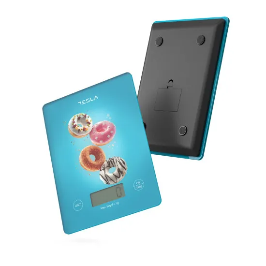 Tesla KS100BL digitális konyhai mérleg,5kg méréshatárral,fánk mintás kék