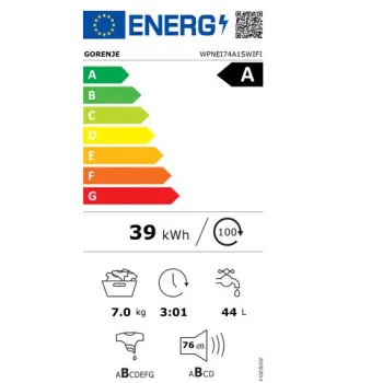 Gorenje WPNEI74A1SWIFI elöltöltős mosógép,inverteres motor, gőzfunkció, 7kg, 59.5x54.5x85 cm
