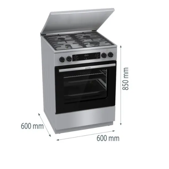 Gorenje GKS6C71XF kombinált tűzhely, 71L, fém dísztető, 60x60x85 cm, inox 