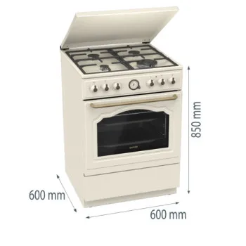 Gorenje GKS6C71CLI kombinált tűzhely, 71L, 60x60x85 cm, bézs szín 