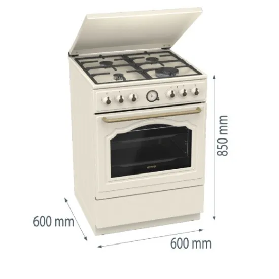 Gorenje GKS6C71CLI kombinált tűzhely, 71L, 60x60x85 cm, bézs szín 