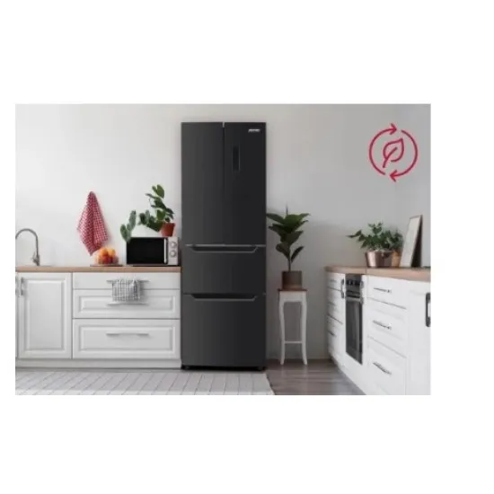 MPM MPM-351-SBF-07 NoFrost francia ajtós alulfagyasztós kombinált hűtőszekrény, inverteres kompresszor, sötét inox 64x69x186cm