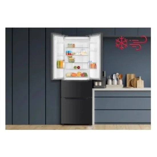 MPM MPM-351-SBF-07 NoFrost francia ajtós alulfagyasztós kombinált hűtőszekrény, inverteres kompresszor, sötét inox 64x69x186cm