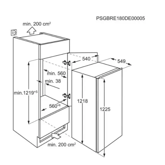 Electrolux LRB3AE12S beépíthető egyajtós hűtőszekrény, 208L, 54.8x54.9x121.8 cm 