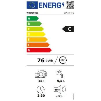Whirlpool W7I HP40 L teljesen beépíthető mosogatógép, 15 terítékes, 3 kosár, 60cm, automatikus ajtónyitás funkció 