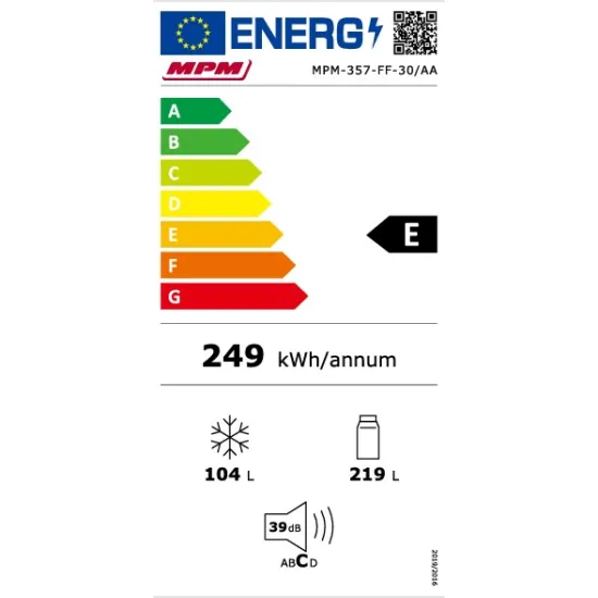 MPM MPM-357-FF-30/AA NoFrost alulfagyasztós kombinált hűtőszekrény, 219/104L, 60x69x185 cm 