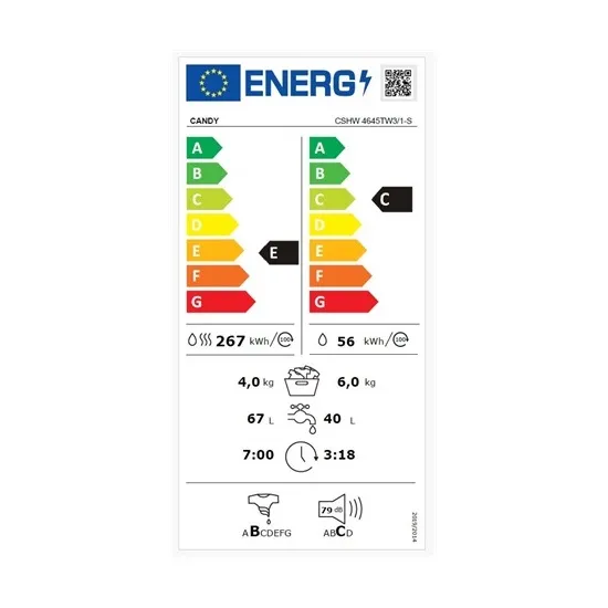 Candy CSHW 4645TW3/1-S mosó-szárítógép, 6/4kg, gőz, 60x45x85cm, Wifi 