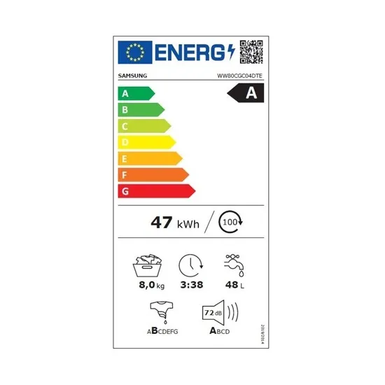 Samsung WW80CGC04DTELE elöltöltős mosógép, 8kg, gőzfunkció, Wifi, inverter motor, 60x55x85 cm
