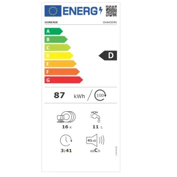 Gorenje GV643D90 teljesen beépíthető mosogatógép, 16 terítékes, 3 kosár, automatikus ajtónyitás, 59.8x55.5x81.6 cm 