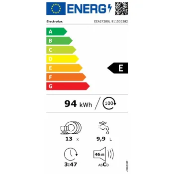 Electrolux EEA27200L teljesen beépíthető mosogatógép, 13 teríték, inverter motor, automatikus ajtónyitás, 59.6x55x81.8 cm 