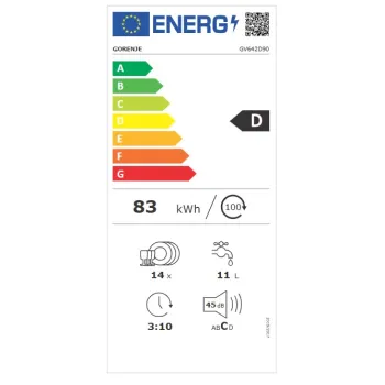 Gorenje GV642D90 teljesen beépíthető mosogatógép, 14 terítékes, automatikus ajtónyitás, 59.8x55.5x81.6 cm 
