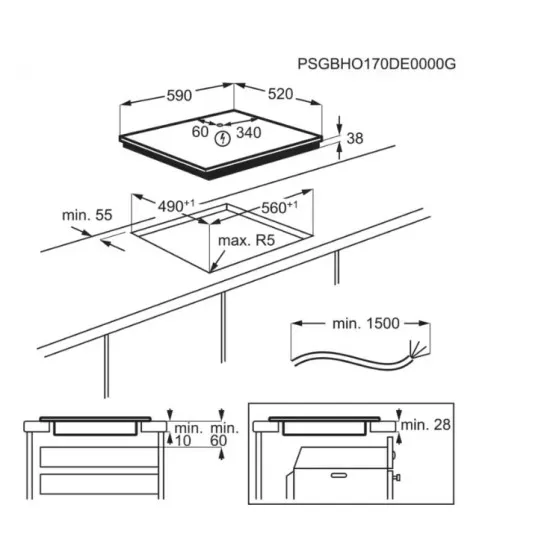 Electrolux EHF 6241FOK beépíthető kerámialap bővíthető zónás, 59x52x3.8 cm