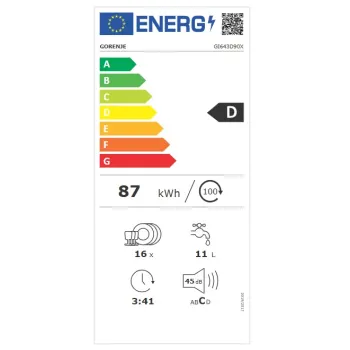 Gorenje GI643D90X beépíthető kezelőpaneles mosogatógép, 16 terítékes, automatikus ajtónyitás, 59.8x57.5x81.5 cm, inox  