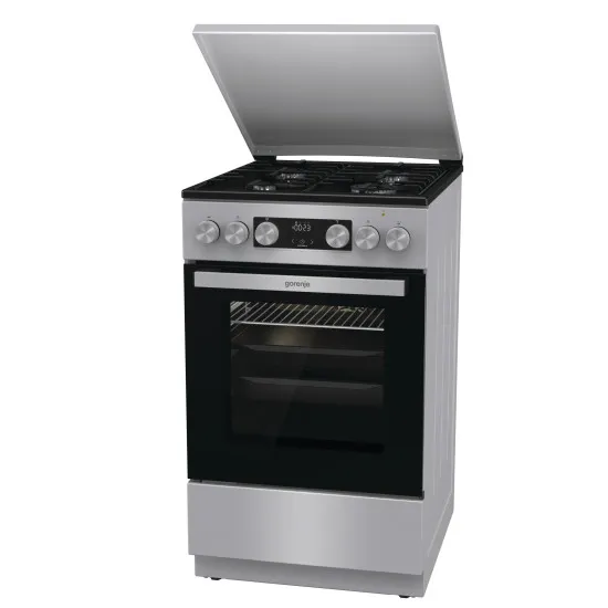 Gorenje GK5C42SH-B kombinált tűzhely, 70 l, digitális programóra, 1 részlegesen kihúzható teleszkópos sínpárral, fém dísztető, szürke szín, 50x59.4x85