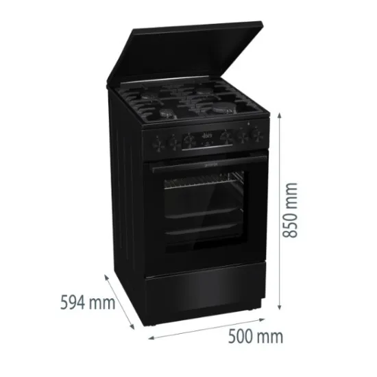 Gorenje MEKS5141BM fekete kombinált tűzhely gőzfunkcióval, 70L, 50x59.4x85 cm 