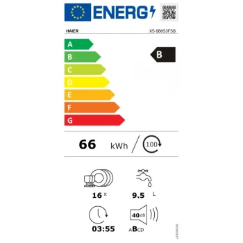 Haier XS 6B0S3FSB teljesen beépíthető mosogatógép, 16 terítékes, inverter motor, 3 kosár, WIFI, automatikus ajtónyitás, 59.7x55.5x81.8 cm 