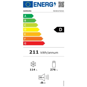 Samsung RB38C676DSA/EF No Frost,alulfagyasztós kombinált hűtőszekrény Wi-Fi-vel, digitalis inverter kompressszor,fémes grafit szín, 276/114L, 59.5x65.8x203 cm 