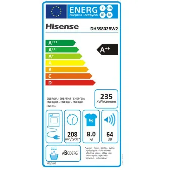 Hisense DH3S802BW2 hőszivattyús szárítógép, 8kg, WIFI, 59.5x55x84.5 cm