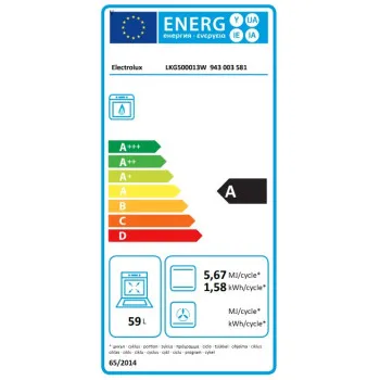 Electrolux LKG500013W gáztűzhely, 59L, 50x60x85.5 cm 