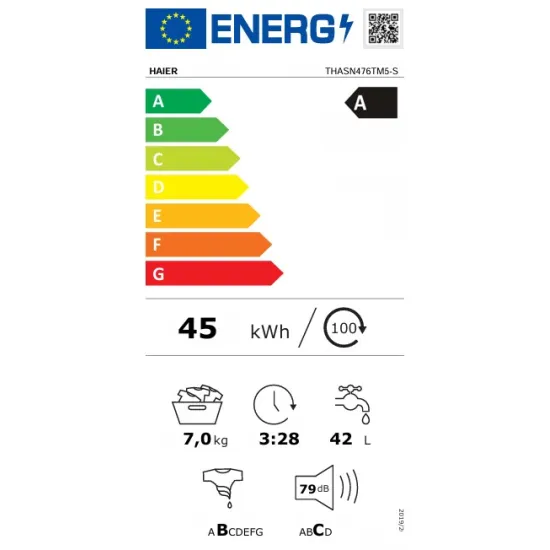Haier THASN476TM5-S felültöltős mosógép, 7kg, gőz, WIFI, inverter motor, 41x60x86 cm