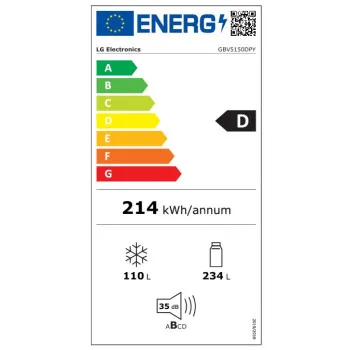 LG GBV5150DPY alulfagyasztós kombinált hűtőszekrény, 234/110L, Smart Inverter Kompresszor, WIFI, 59.5x68.2x186 cm, hamvas matt ezüst 
