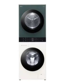 LG WT1210EGF WashTower™ elöltöltős mosógép és hőszivattyús szárítógép egybeépítve, 12/10 kg, WIFI, Direct Drive inverter motor, gőz, 60x66x165.5 cm, természetes zöld és természetes bézs szín 