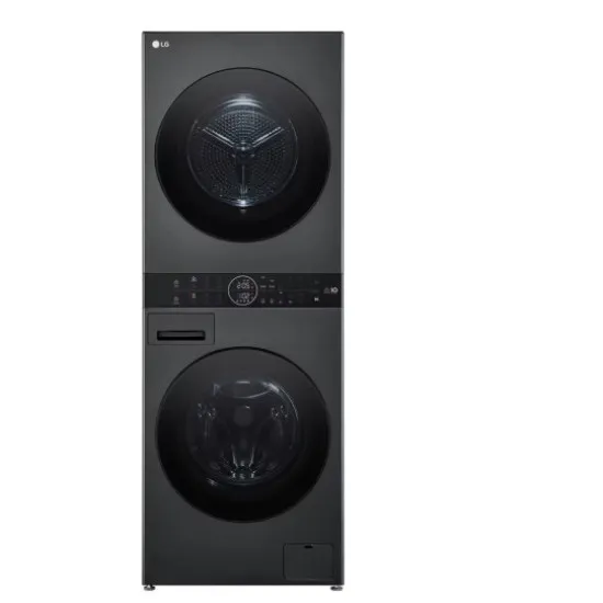 LG WT1210BBF WashTower™ elöltöltős mosógép és hőszivattyús szárítógép egybeépítve, Direct Drive inverter motor, 12/10 kg, WIFI, 60x66x165.5 cm, fekete acél szín 