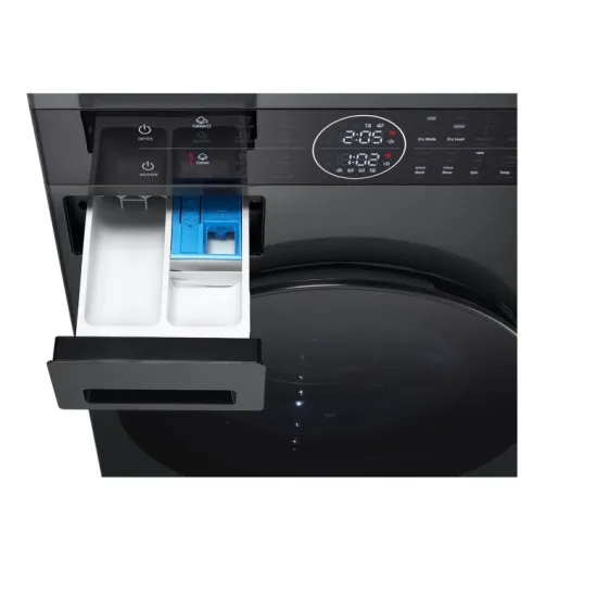 LG WT1210BBF WashTower™ elöltöltős mosógép és hőszivattyús szárítógép egybeépítve, Direct Drive inverter motor, 12/10 kg, WIFI, 60x66x165.5 cm, fekete acél szín 