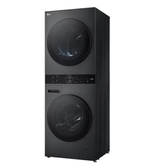 LG WT1210BBF WashTower™ elöltöltős mosógép és hőszivattyús szárítógép egybeépítve, Direct Drive inverter motor, 12/10 kg, WIFI, 60x66x165.5 cm, fekete acél szín 