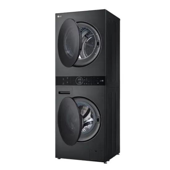 LG WT1210BBF WashTower™ elöltöltős mosógép és hőszivattyús szárítógép egybeépítve, Direct Drive inverter motor, 12/10 kg, WIFI, 60x66x165.5 cm, fekete acél szín 