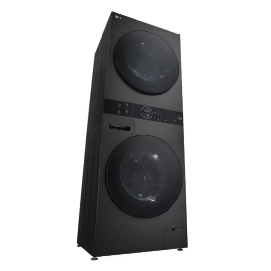 LG WT1210BBF WashTower™ elöltöltős mosógép és hőszivattyús szárítógép egybeépítve, Direct Drive inverter motor, 12/10 kg, WIFI, 60x66x165.5 cm, fekete acél szín 